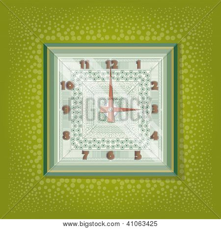 Relojes con el patrón en fondo verde.