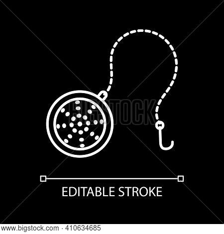 Tea Infuser White Linear Icon For Dark Theme. Filter For Herbal Leaf Drink. Steel Teaball. Thin Line