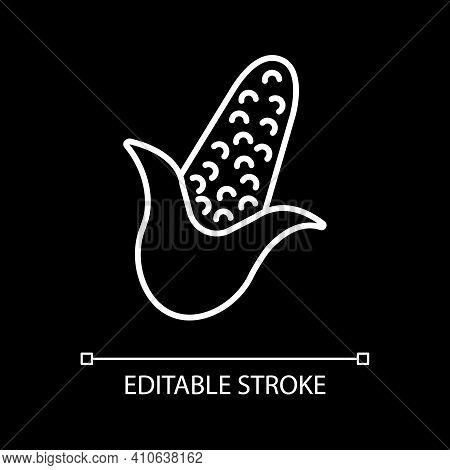 Corn White Linear Icon For Dark Theme. Fresh Vegetable. Food For Cooking. Recipe Ingredient. Thin Li
