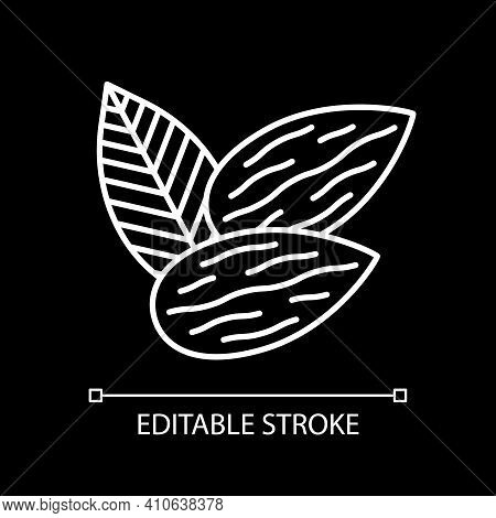 Almonds White Linear Icon For Dark Theme. Fresh Nuts. Healthy Eating. Dietary Food With Vitamins. Th
