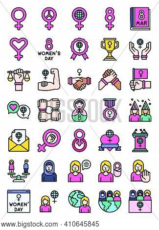 International Women's Day Related Filled Icon Set, Vector Illustration