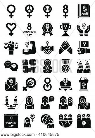 International Women's Day Related Solid Icon Set, Vector Illustration