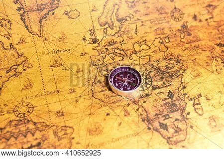 Compass On Map. Tourist Compass For Orientation On The Terrain. Magnetic Declination Alculator. Hist
