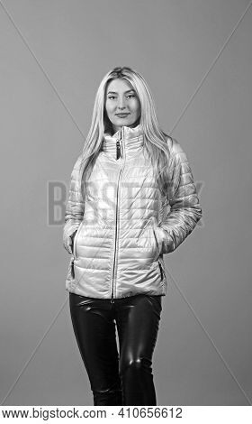 Young Beautiful Woman Wearing Casual Jacket Over Pearch Isolated Background.