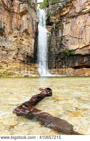 Canyons Of Furnas Waterfall At Capitólio Mg, Brazil. Waterfall Between Sedimentary Rocky Walls. Eco 