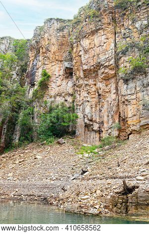 Sedimentary Rocky Walls Of Canyons Of Furnas, At Capitólio Mg, Brazil. Landscape
