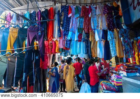 Kolkata, West Bengal, India - 10th September 2019 : Colourful Garments Hanging For Sale At Esplanade