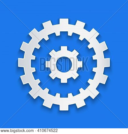 Paper Cut Bicycle Cassette Mountain Bike Icon Isolated On Blue Background. Rear Bicycle Sprocket. Ch