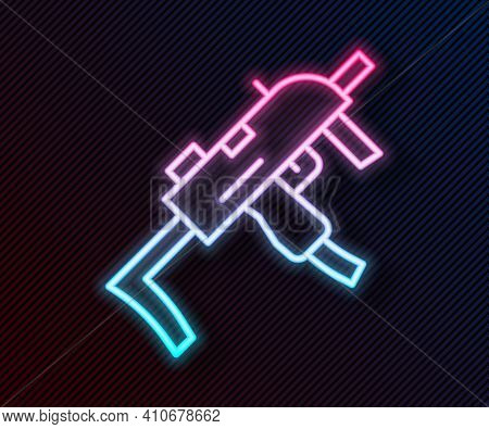 Glowing Neon Line Mp9 Submachine Gun Icon Isolated On Black Background. Automatic Weapon. Vector