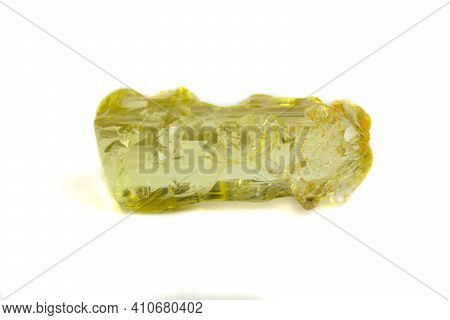 Macro Mineral Beryl Heliodor Stone On White Background
