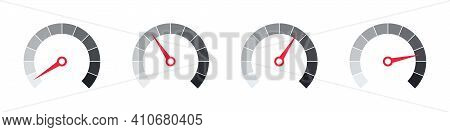 Risk Gauge Scale. Speedometer Icons. Set Of Measuring Scales. Vector Illustration