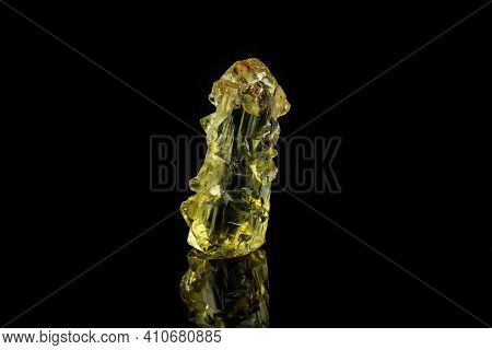 Macro Mineral Beryl Heliodor Stone On Black Background