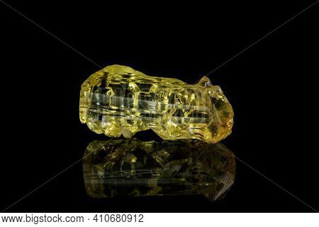 Macro Mineral Beryl Heliodor Stone On Black Background