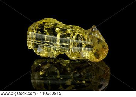 Macro Mineral Beryl Heliodor Stone On Black Background