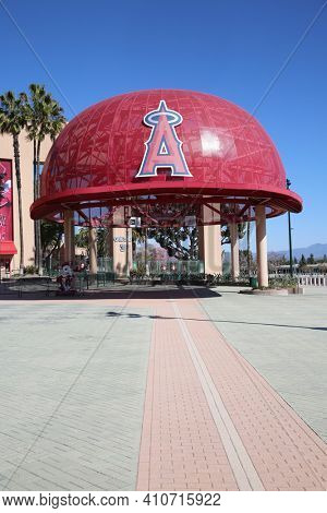 Anaheim, California - USA - March 1, 2021: 
Angel Stadium of Anaheim, originally known as Anaheim Stadium and later Edison International Field of Anaheim, is a modern-style ballpark. Editorial Use. 