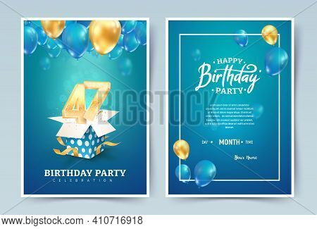 47th Years Birthday Wedding Vector Invitation Double Card. Forty Seven Years Anniversary Celebration