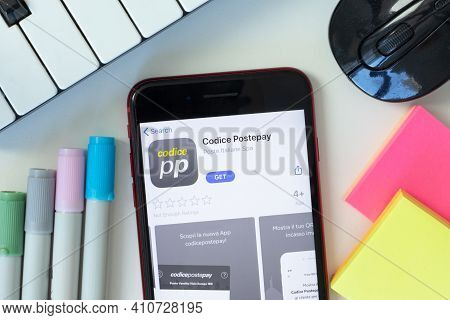 New York, Usa - 2 March 2021: Codice Postepay Mobile App Icon On Phone Screen, Illustrative Editoria