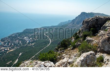 View Of The South Coast Highway From The Height Of The Yalta Yaila In Crimea.