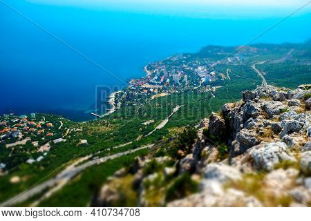 View Of The South Coast Highway From The Height Of The Yalta Yaila In Crimea.