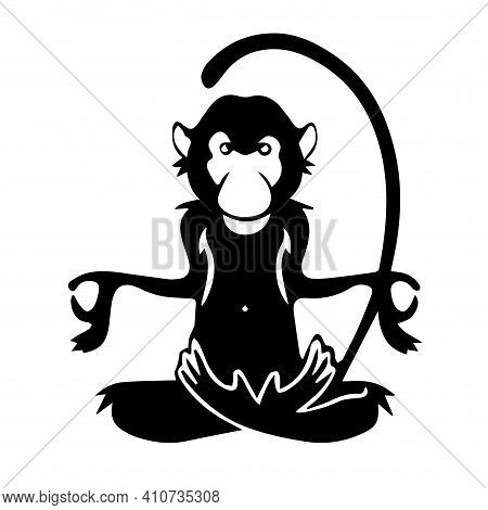 Stylized Vector Image Of A Yoga Monkey, Which Sits In The Lotus Position