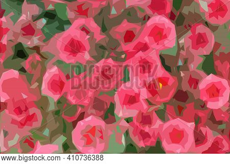 Abstract Colored Texture. Field Of Red Chrysanthemums. Cubism. Modern Futuristic Pattern. Multicolor