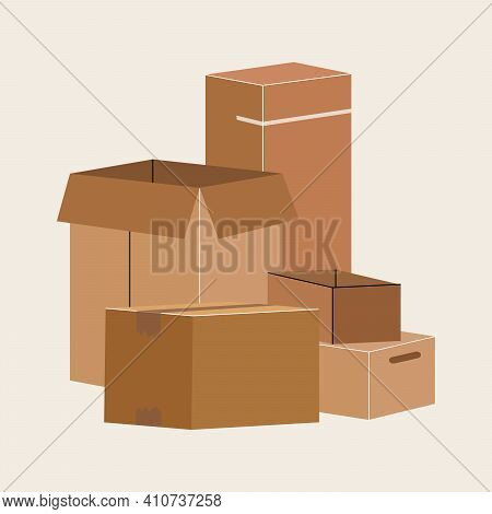 A Set Of Potato Boxes For Moving. Logistics And Transportation. Warehouse Storage. Vector Stock Illu