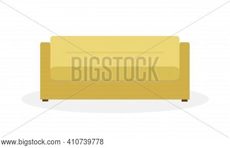Sofa In Yellow Colors On Wooden Legs. Minimalistic Furniture Style. Flat Vector Illustration