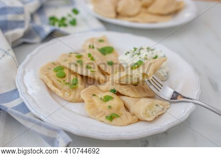 Pierogi Ruskie, Baked Dumplings Stuffed With Curd Cheese And Potatoes