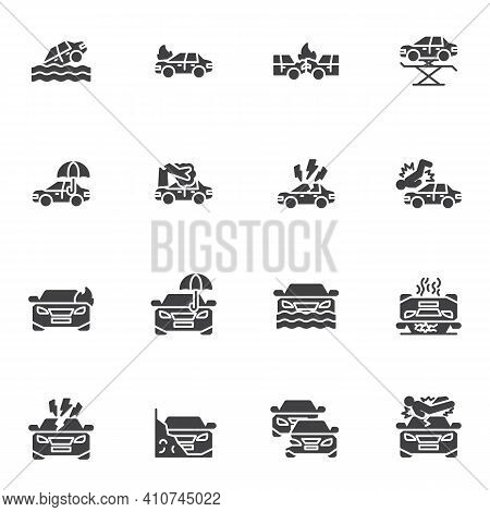 Car Insurance Vector Icons Set, Auto Insurance Modern Solid Symbol Collection, Filled Style Pictogra