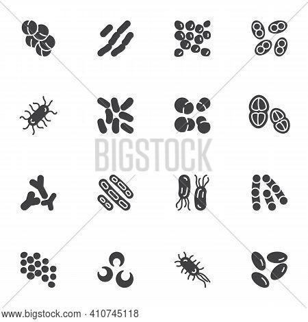 Bacteria And Germs Vector Icons Set, Microbes And Viruses Modern Solid Symbol Collection, Filled Sty