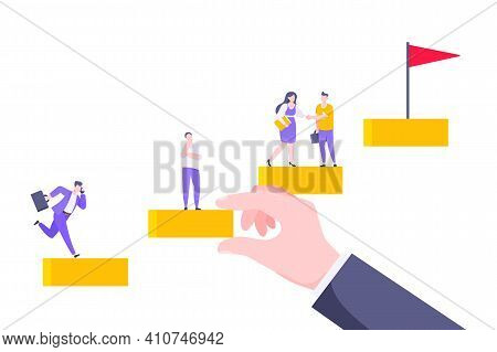 Business Mentor Helps To Improve Career And Holding Stairs Steps Vector Illustration. Mentorship, Up