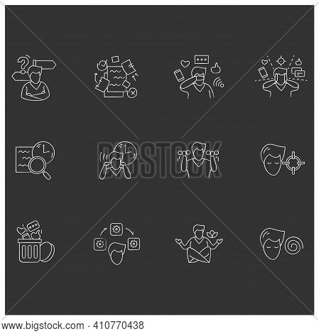 Focus Mind Chalk Icons Set. Signs Collection For Attention Control, Goal Setting, Mindfulness Exerci