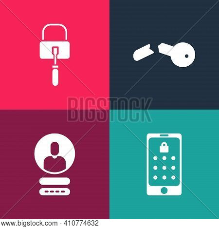 Set Pop Art Mobile And Graphic Password, Create Account Screen, Broken Key And Lock Picks For Lock P