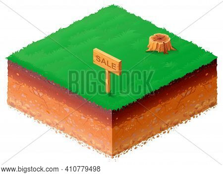 Land Plot For Sale Isometric 3d Icon Isolated On White. Vector Cartoon Illustration