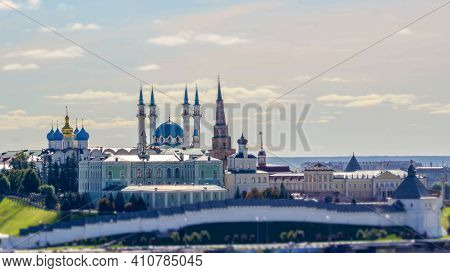 Kazan Kremlin And The River Kazanka Against The Blue Summer Sky