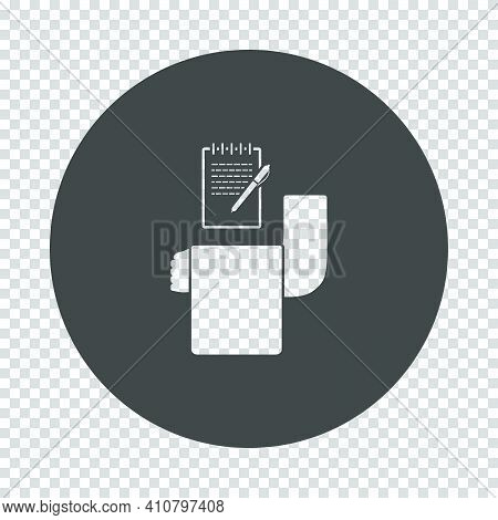 Waiter Take Oder Icon. Subtract Stencil Design On Tranparency Grid. Vector Illustration.
