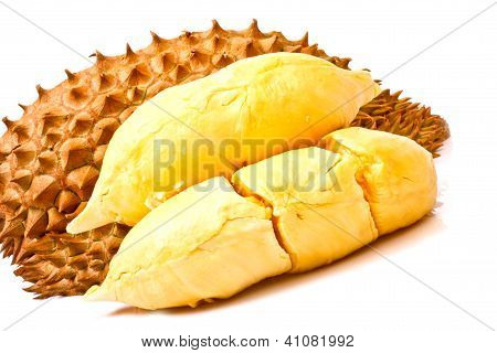 Freshness Of Durian Flesh On White Background