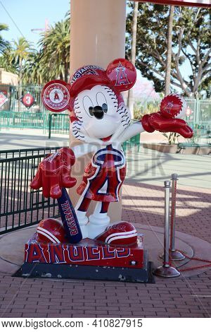Anaheim, California - USA - March 1, 2021: 
Angel Stadium of Anaheim, originally known as Anaheim Stadium and later Edison International Field of Anaheim, is a modern-style ballpark. Editorial Use. 