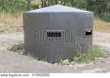 Sevastopol, Crimea, Russia - July 28, 2020: Metal Bunker In The Exposition Of Defensive Fortificatio