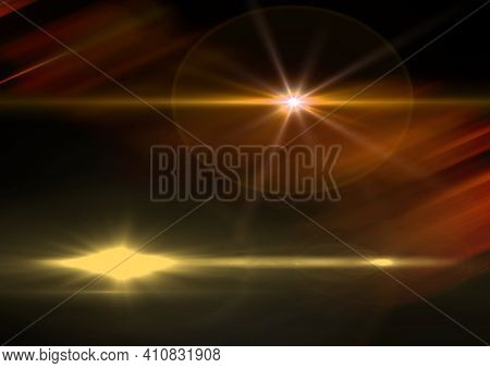 Glowing yellow and orange spots of light over orange light trails in background. light and colour concept digitally generated image.