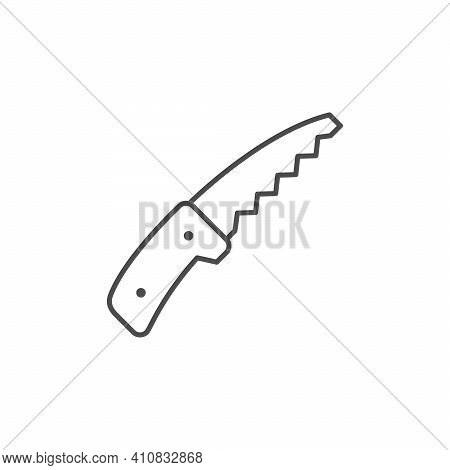 Garden Saw Line Outline Icon Isolated On White. Vector Illustration