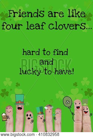Hard to find and lucky to have text with fingers with st patrick's day decorations. celebration saint patrick's day concept digitally generated image.