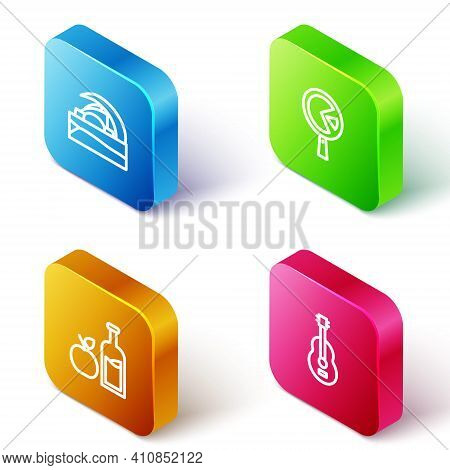 Set Isometric Line Concert Hall De Tenerife, Omelette In Frying Pan, Apple Cider Bottle And Spanish 
