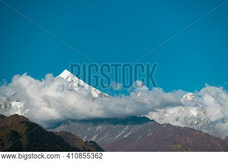 Clouds Uncover From Panchachuli Peaks In Munsyari, Uttarakhand India