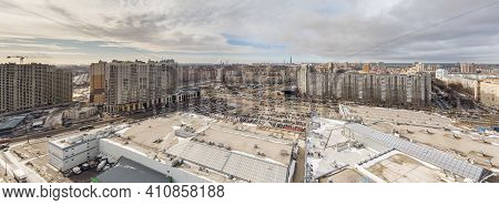 Russia, St.petersburg, 03 March 2021: The Aerial View Of The Huge Crossroad At Subway Station Pionee