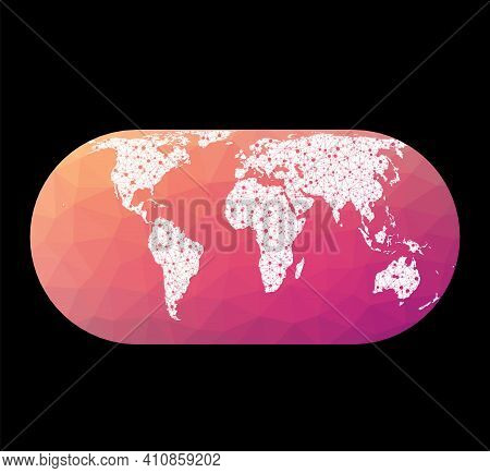 World Network Map. Herbert Hufnage's Pseudocylindrical Equal-area Projection. Wired Globe In Hufnage