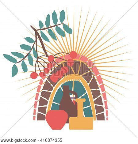 Abstract Composition Of Rowan , Vases, Rainbow, Sun