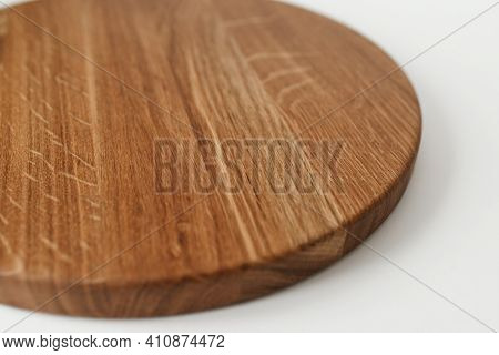 Wooden Tray On A White Background Is Large. Dishes Made Of Natural Materials. Wooden Tableware.