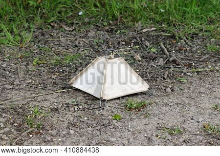 British World War Two Folding Canvas On Metal Frame Unexploded Mine Marker At A Historic Reenactment