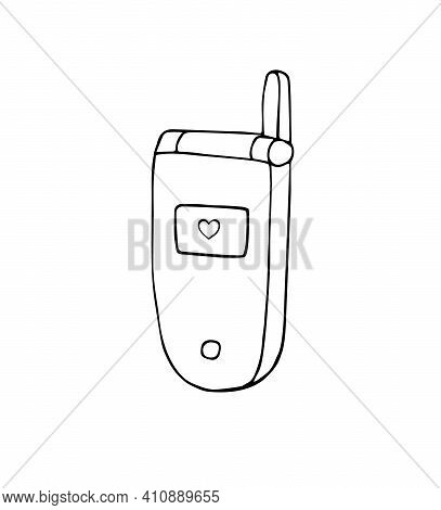 Vector Hand Drawn Doodle Sketch Retro Mobile Phone Isolated On White Background